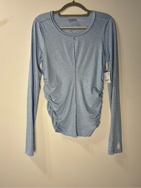 Free People Hatch Movement Sky Blue Long Sleeve Side-Ruched Tee